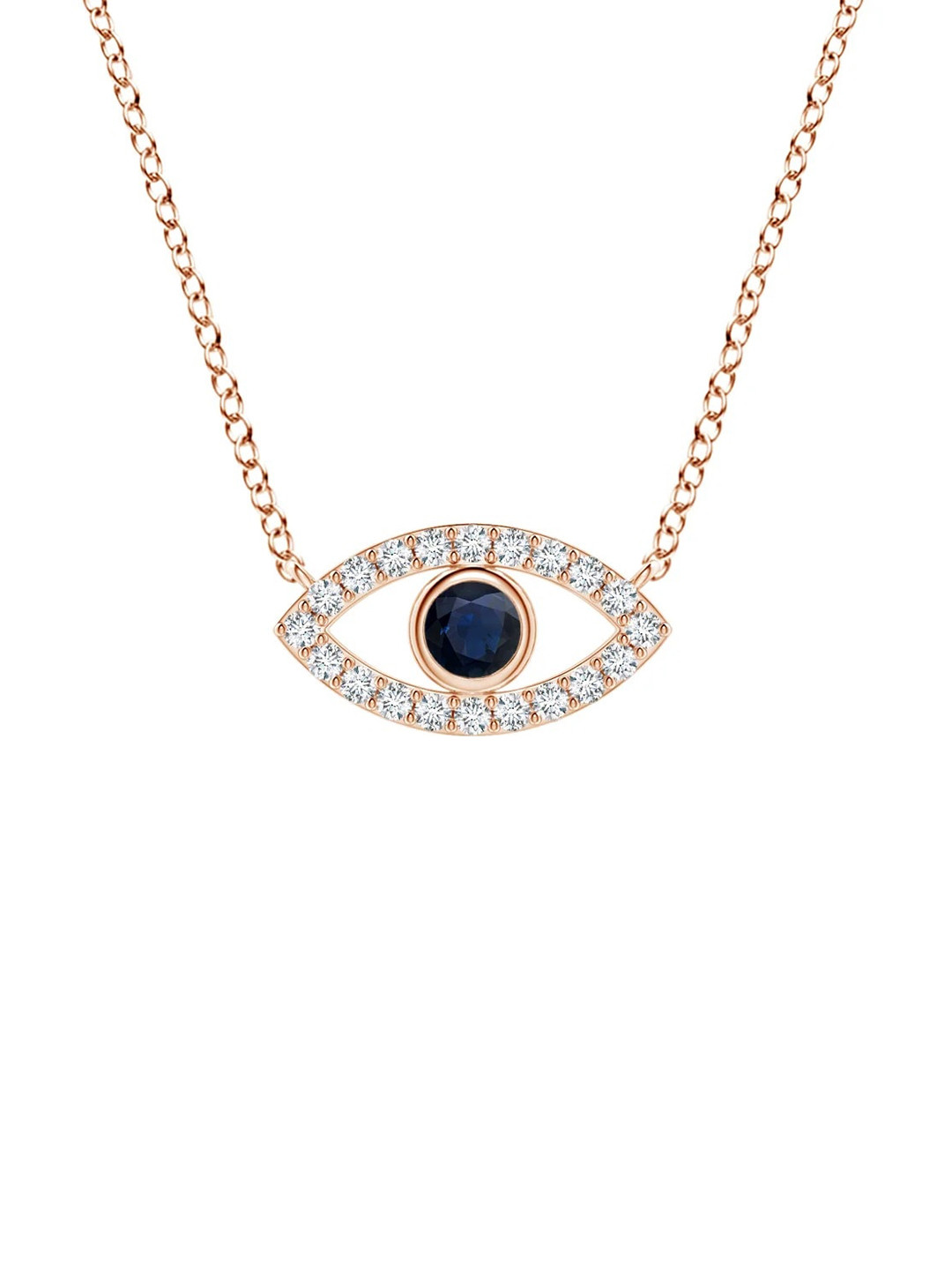 Angara 18KT Rose Gold Blue Sapphire Evil Eye Pendant Necklace with Diamond Accents