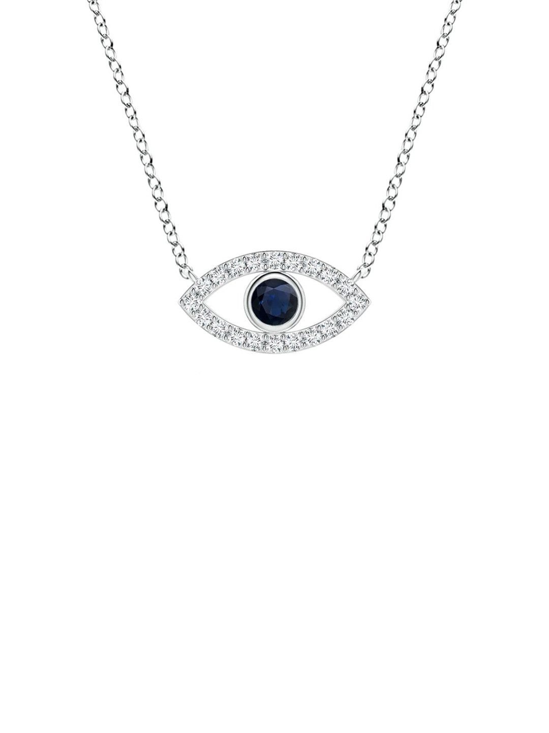 Angara 18KT White Gold Blue Sapphire Evil Eye Pendant Necklace with Diamond Accents