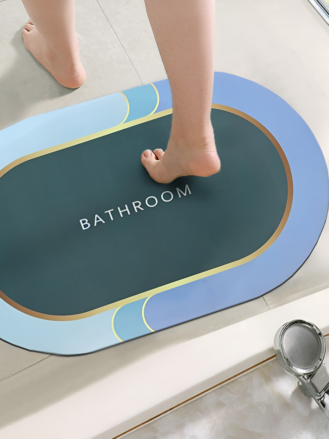 Yellow Weaves Blue & Green Printed 110 GSM Anti-Skid Bath Rugs