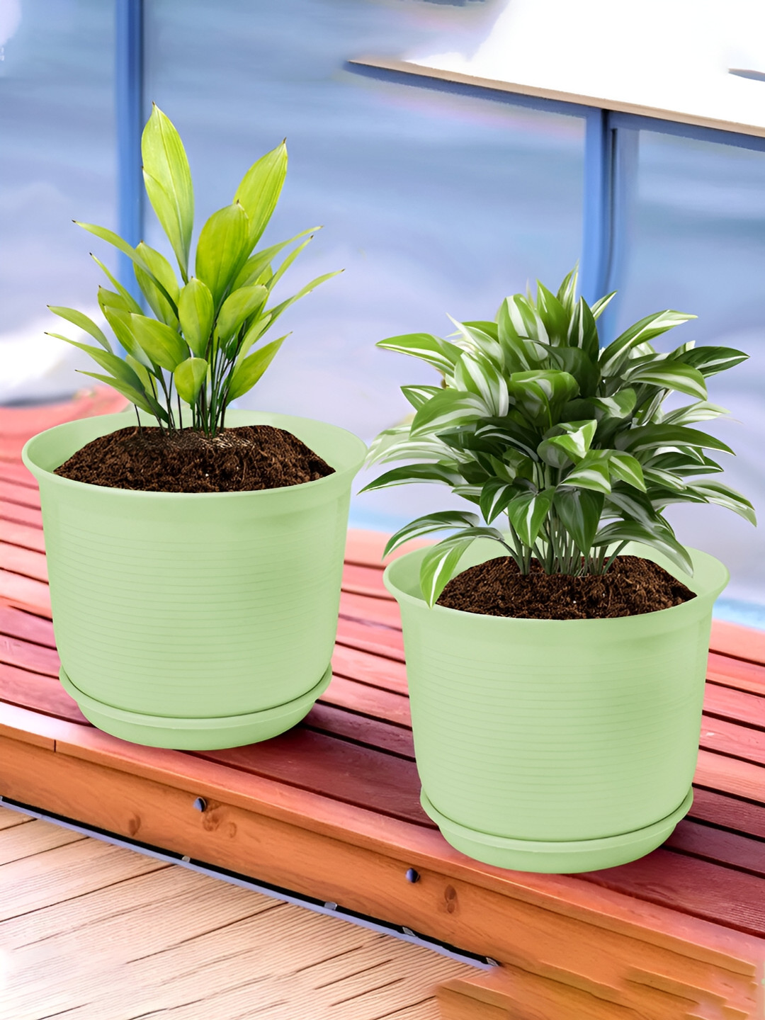 Kuber Industries Green 2 Pieces Flower Pot Planters With Tray