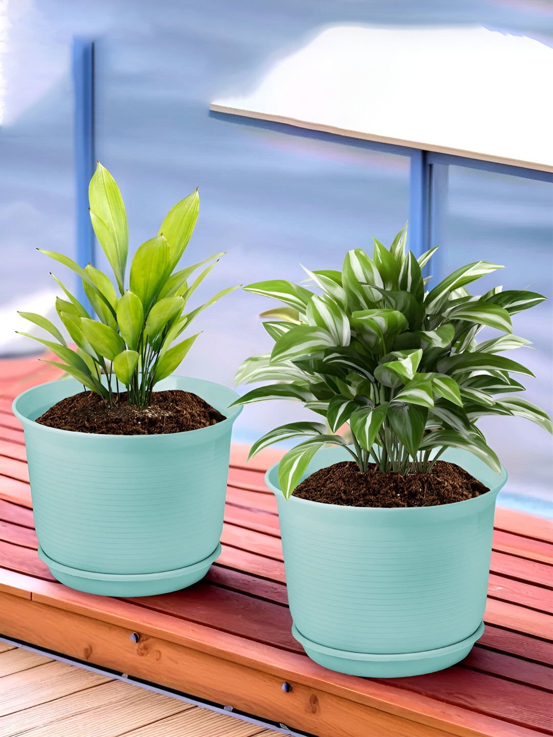 Kuber Industries Blue 2 Pieces Flower Pot Planters With Tray