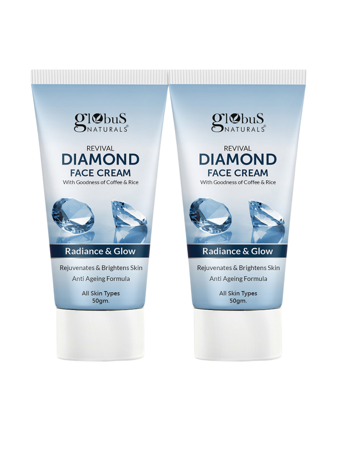 Globus naturals Set of 2 Revival Diamond Face Cream with Coffee & Rice - 50 g each