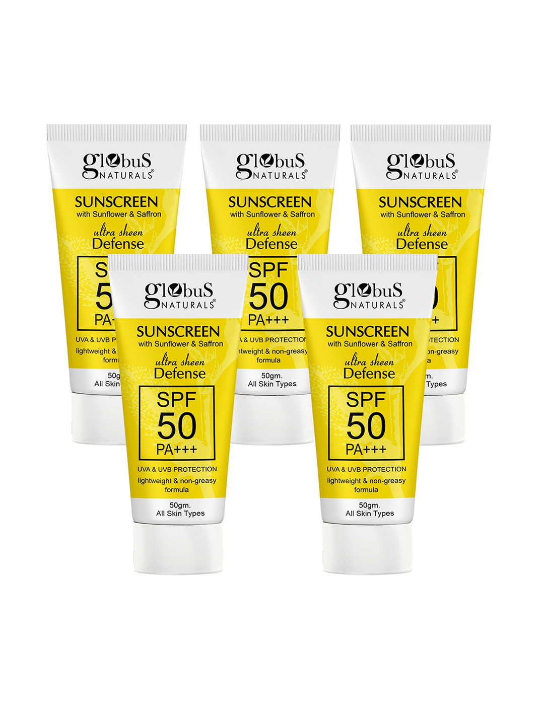 Globus naturals Set Of 5 Ultra Sheen Defense SPF 50 PA+++ Sunscreen - 50 g Each