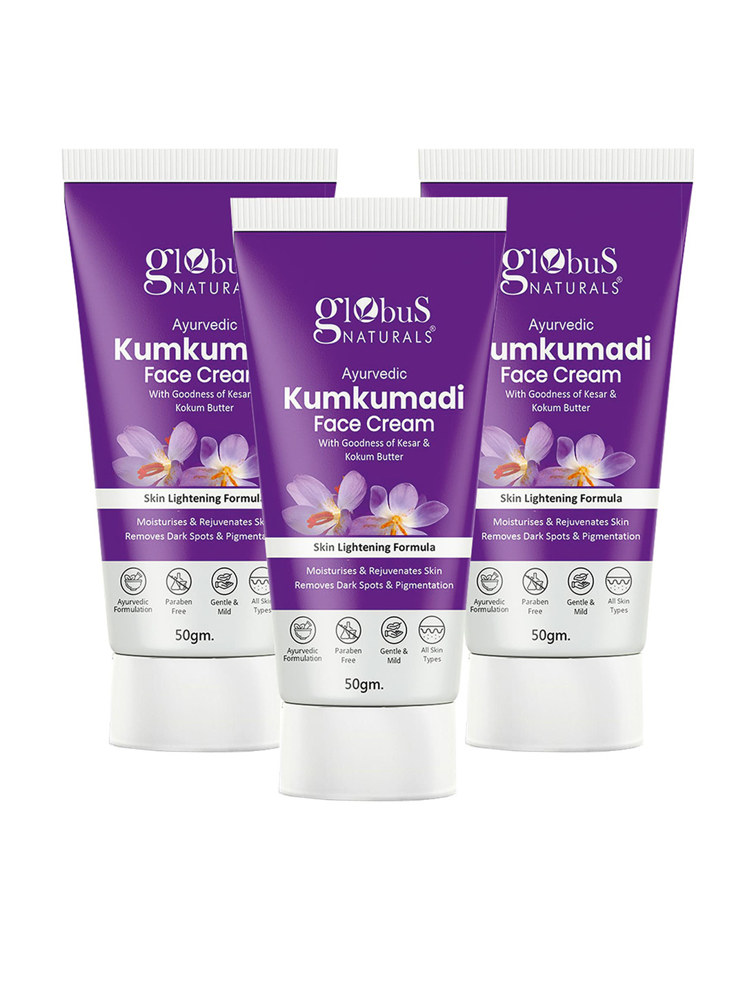 Globus naturals Set Of 3 Ayurvedic Kesar & Kokum Butter Kumkumadi Face Cream - 50gm Each