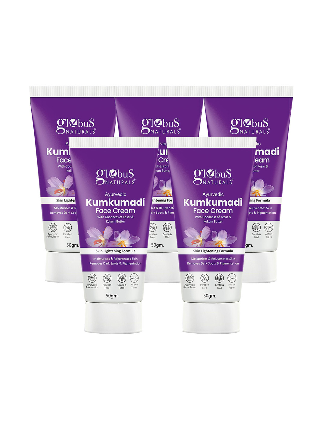 Globus naturals Set Of 5 Ayurvedic Kesar & Kokum Butter Kumkumadi Face Cream - 50gm Each