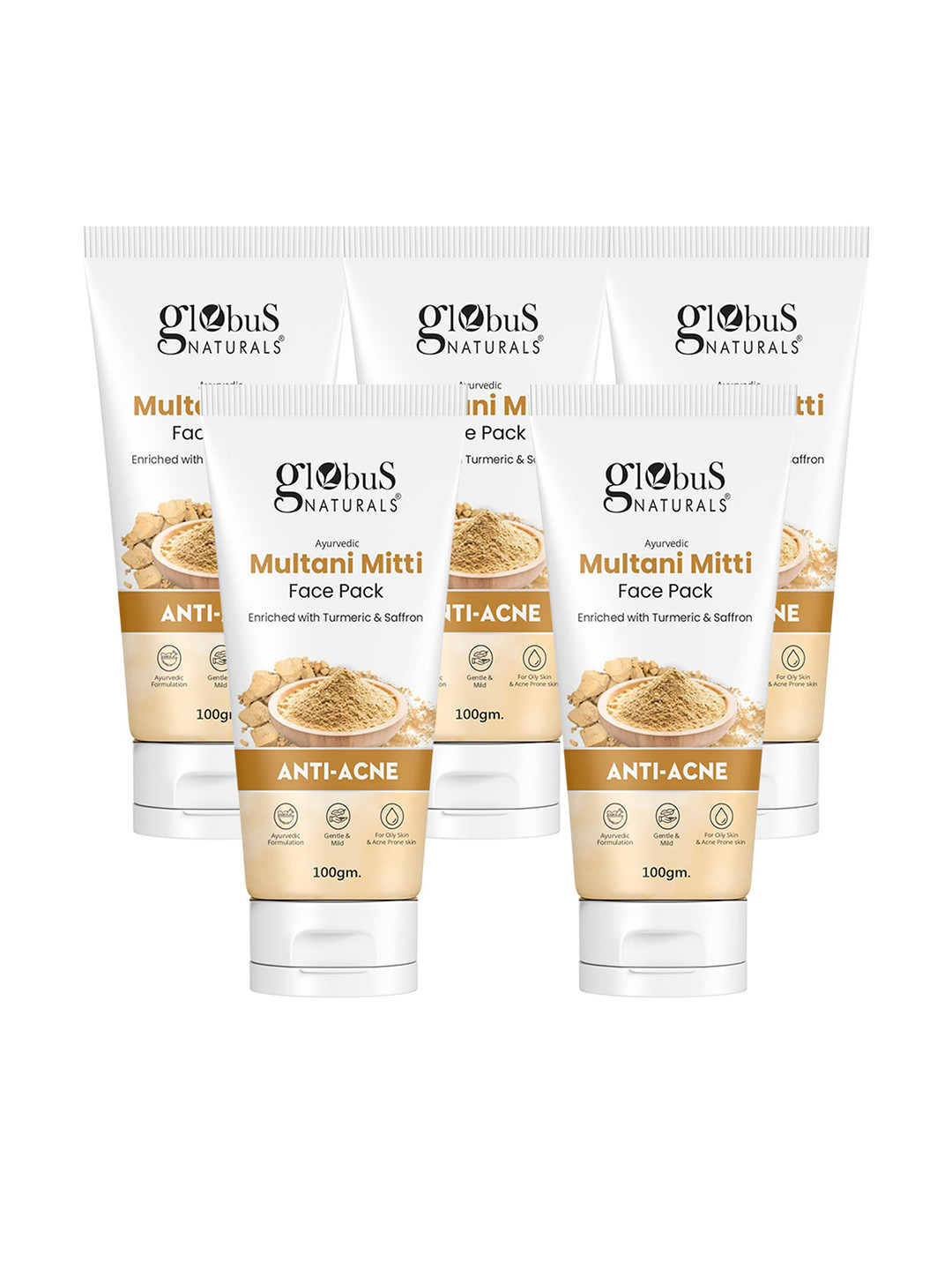 Globus naturals Set Of 5 Anti Acne Multani Mitti Face Pack - 100g Each