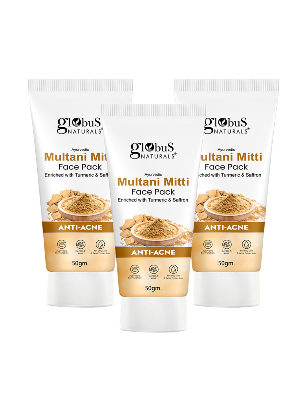 Globus naturals Set Of 3 Anti Acne Multani Mitti Face Pack - 50g Each