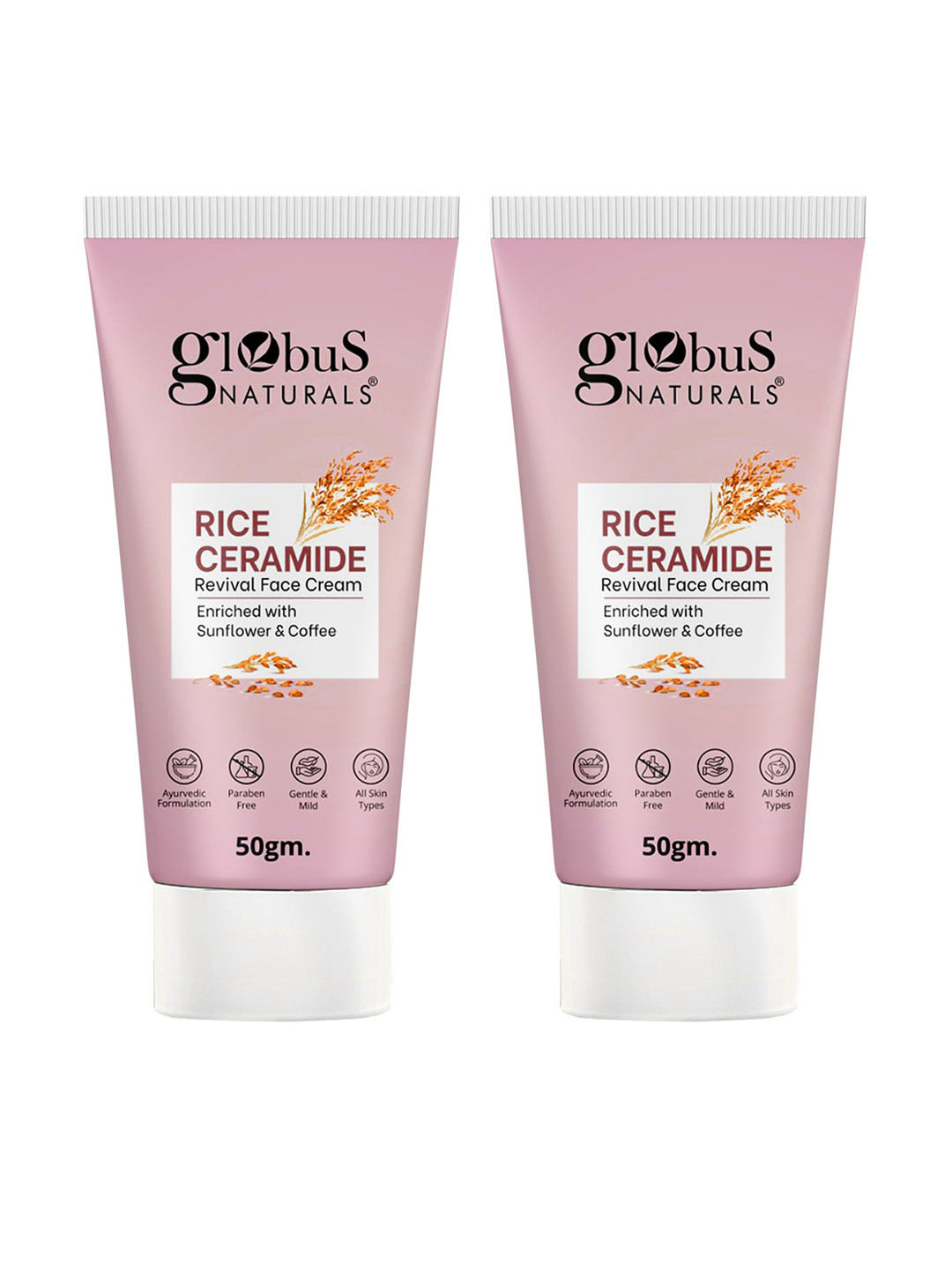 Globus naturals Set Of 2 Rice Ceramide Revival Face Cream With Sunflower Coffee - 50g Each
