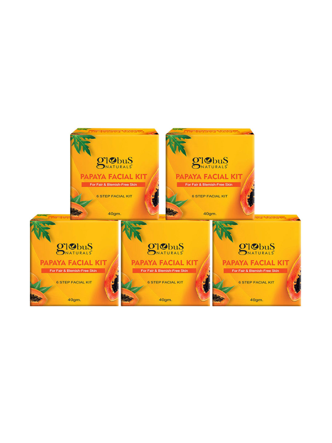 Globus naturals Set Of 5 Anti-Tanning Papaya Facial Kit With 6 Easy Steps -40gm Each