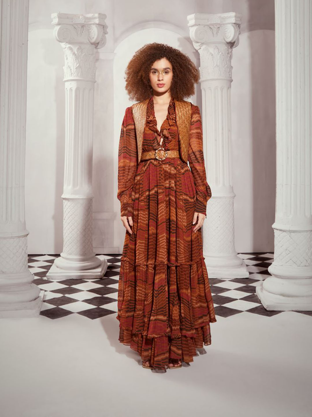 Nikita Mhaisalkar Geometric Ptinted Georgette Maxi Dress