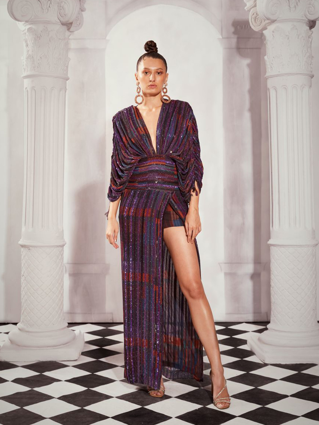 Nikita Mhaisalkar Embellished Extended Sleeves Maxi Slit Dress