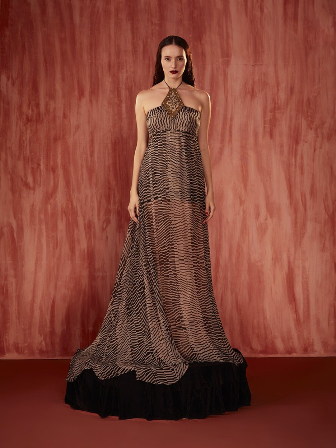 Nikita Mhaisalkar Animal Printed Halter Neck Silk Empire Midi Dress