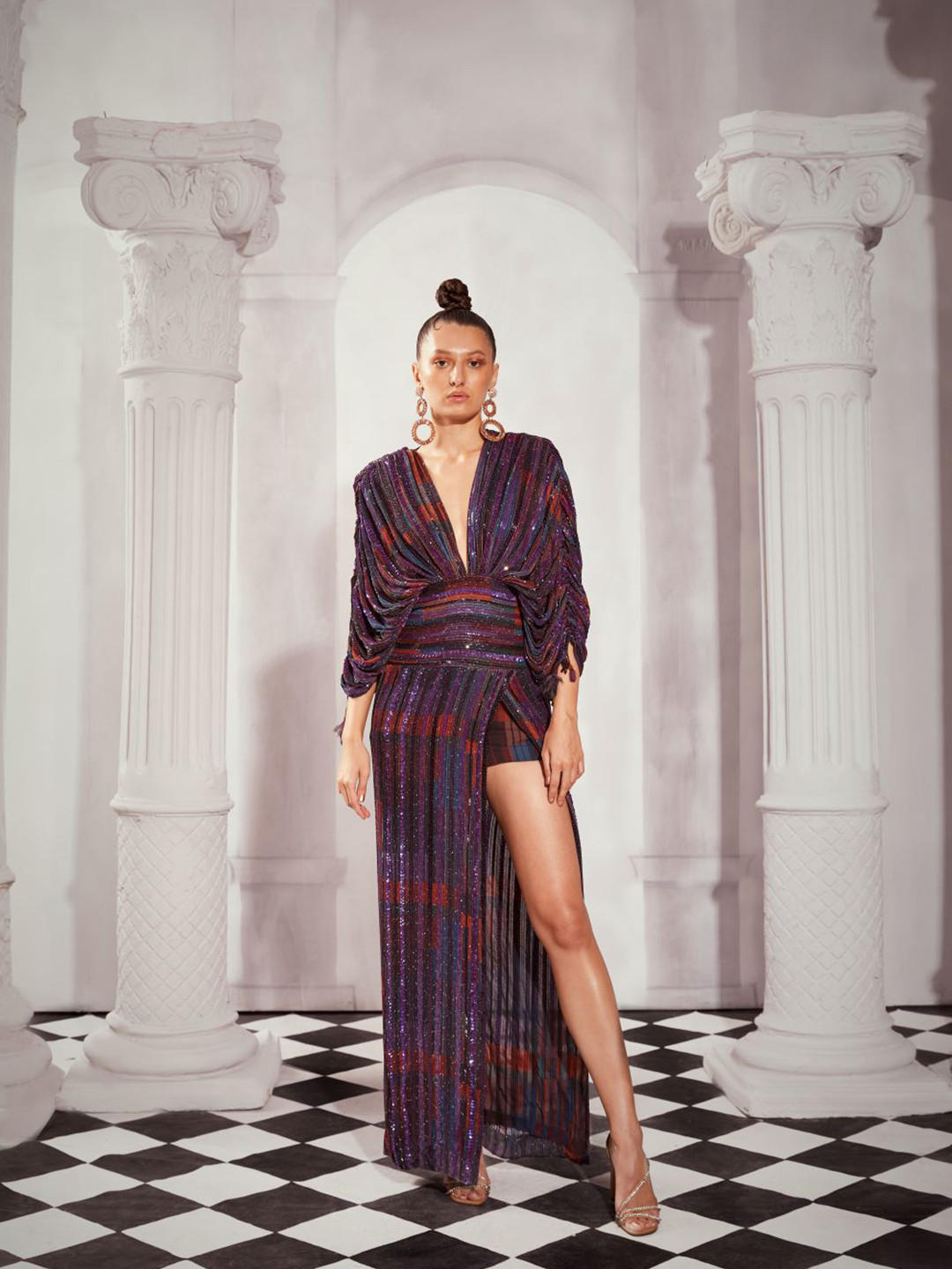 Nikita Mhaisalkar Embellished Extended Sleeves Maxi Slit Dress