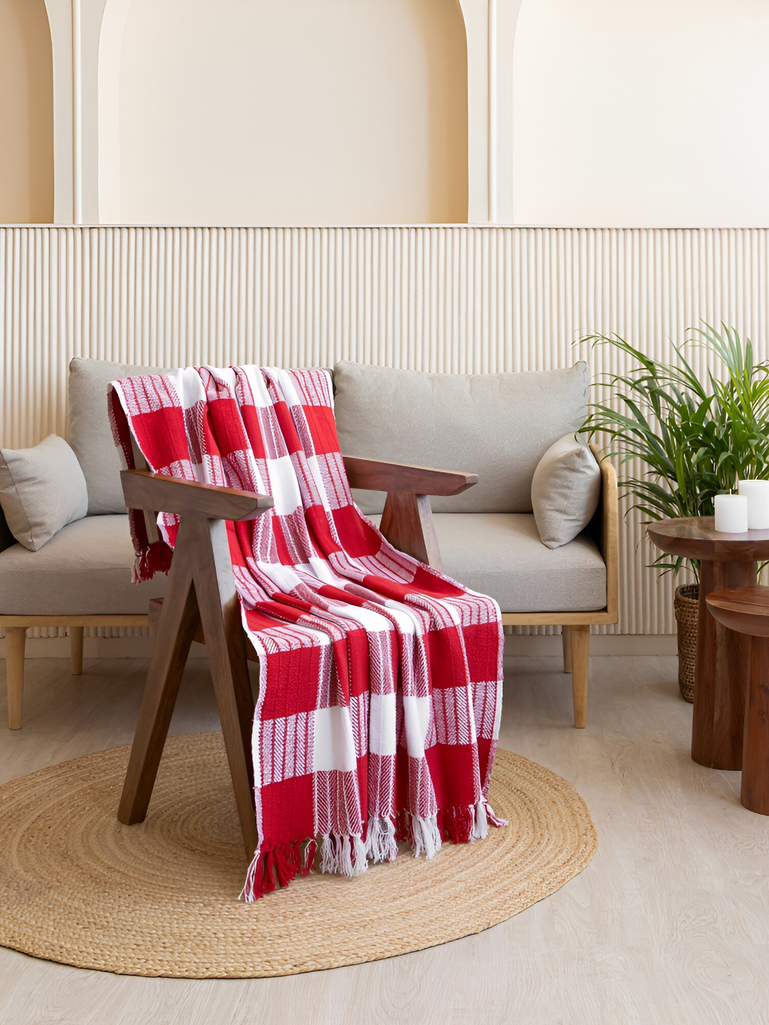HOMEMONDE Red & White Checked 210 GSM Single Bed Throw Blanket