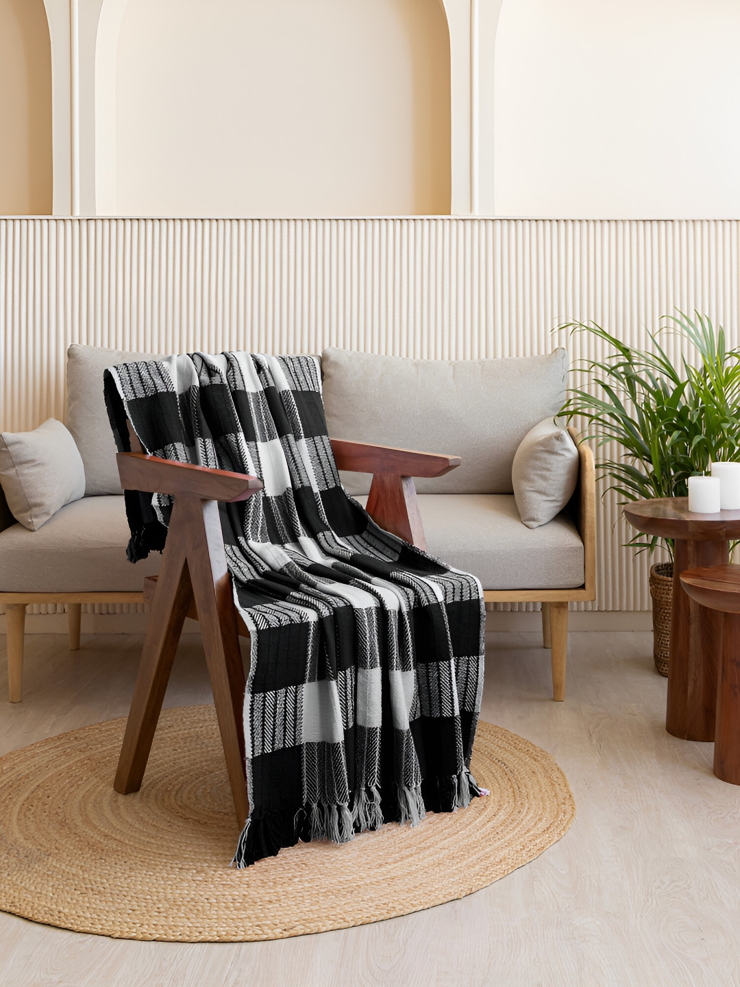 HOMEMONDE Black & White Checked 210 GSM Single Bed Throw Blanket