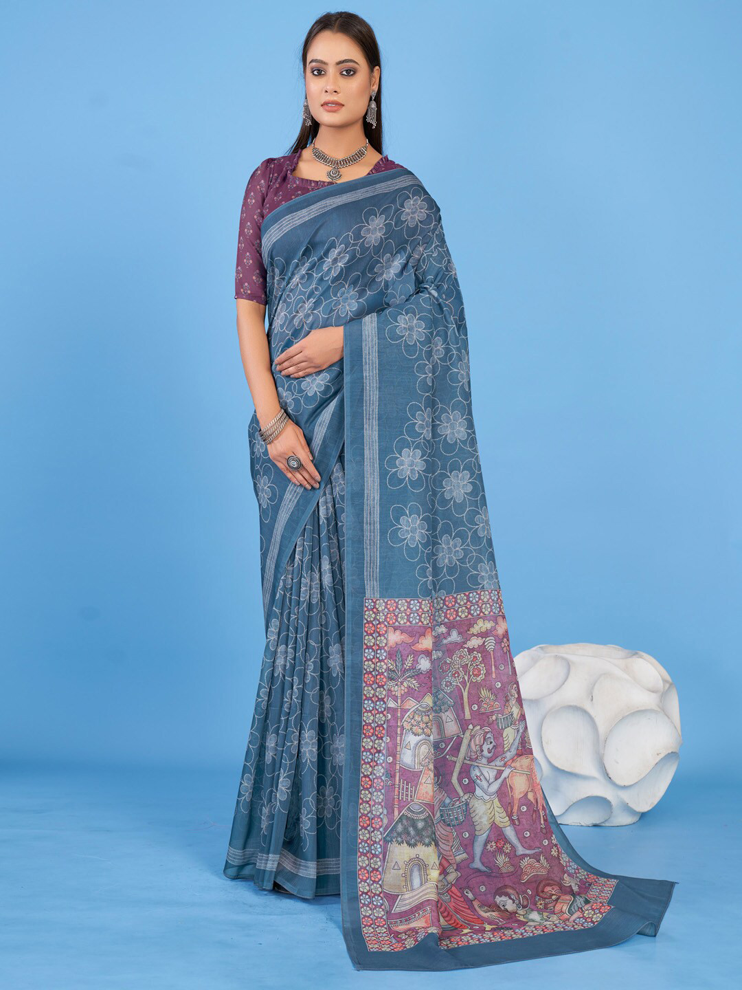 KALINI Floral Print Bagh Saree