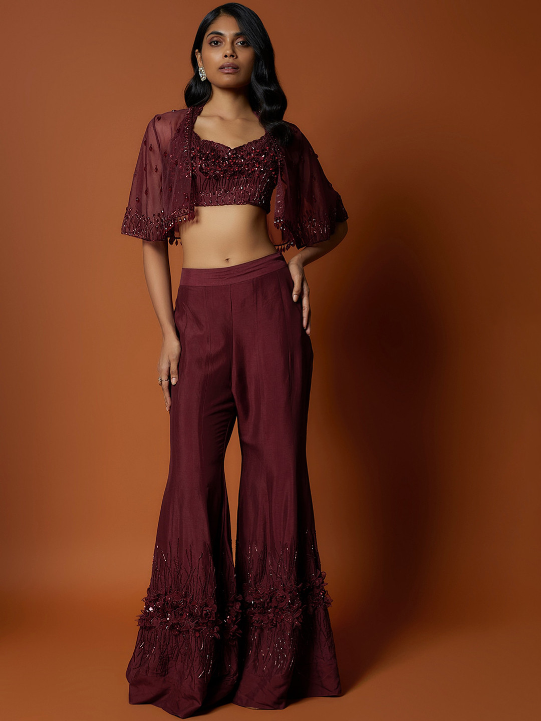 Mehak Murpana Embellished Top & Palazzo With Shrug Co-Ords