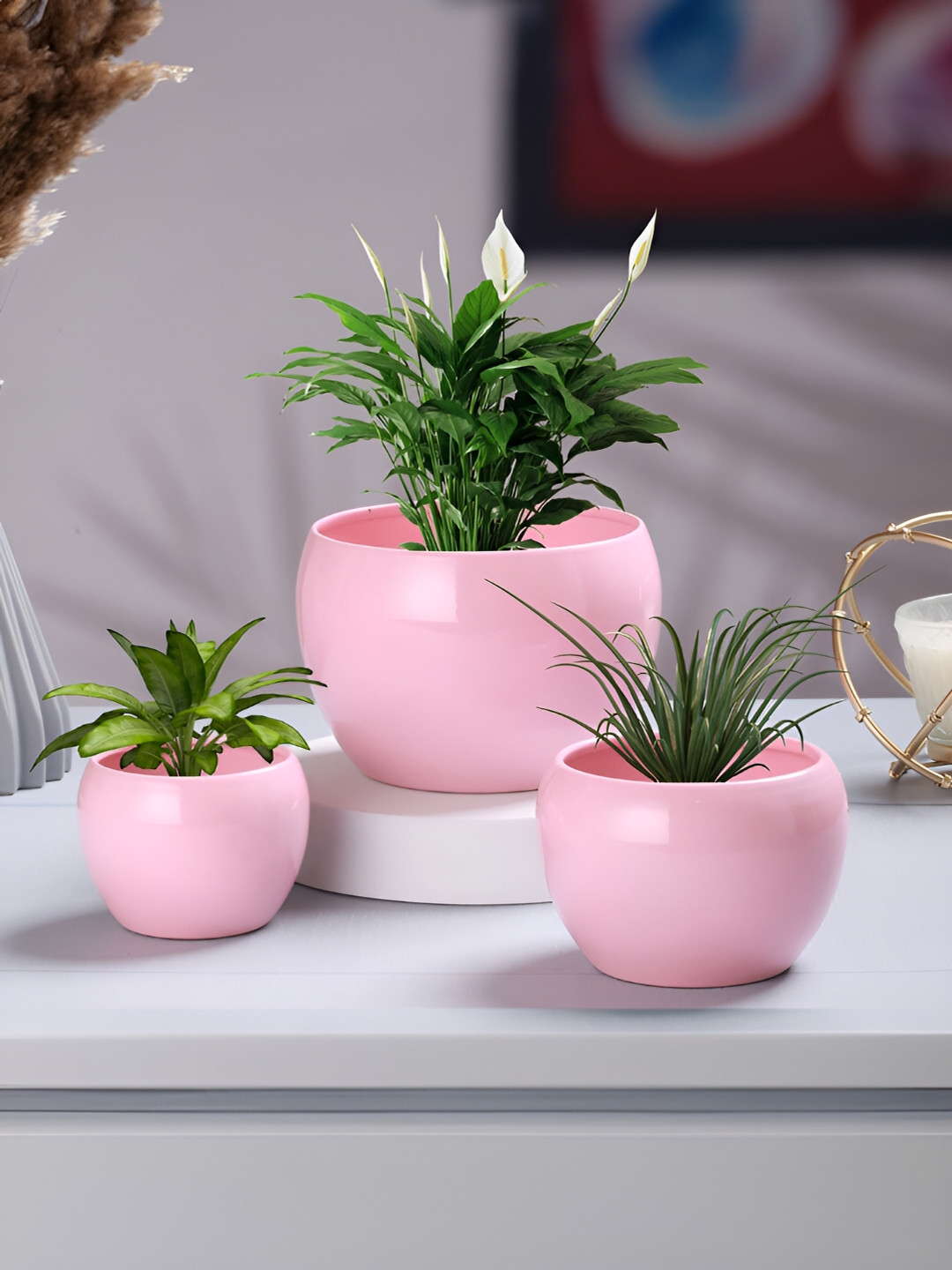 Homspurts Pink 3 Pieces Table Top Planters