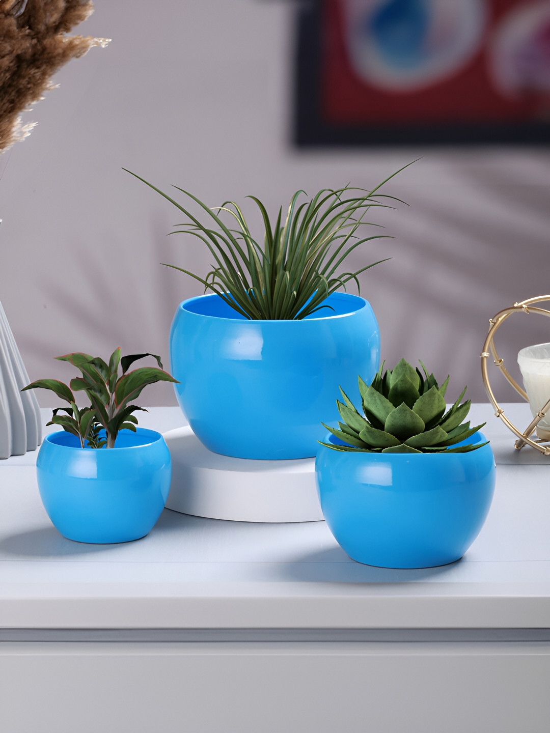 Homspurts Blue 3 Pieces Table Top Planters