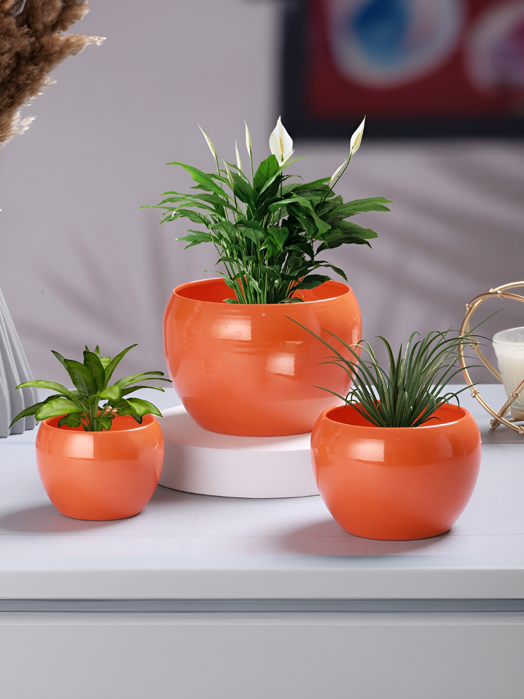 Homspurts Orange 3 Pieces Table Top Planters