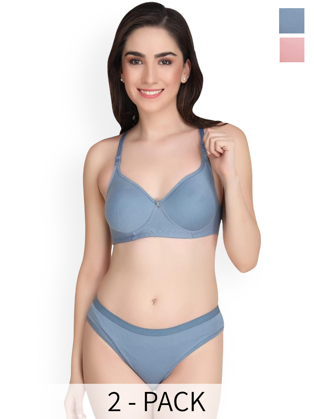 Designer Bugs Pack Of 2 Lightly Padded Cotton Lingerie Set LS-RG-G-30B