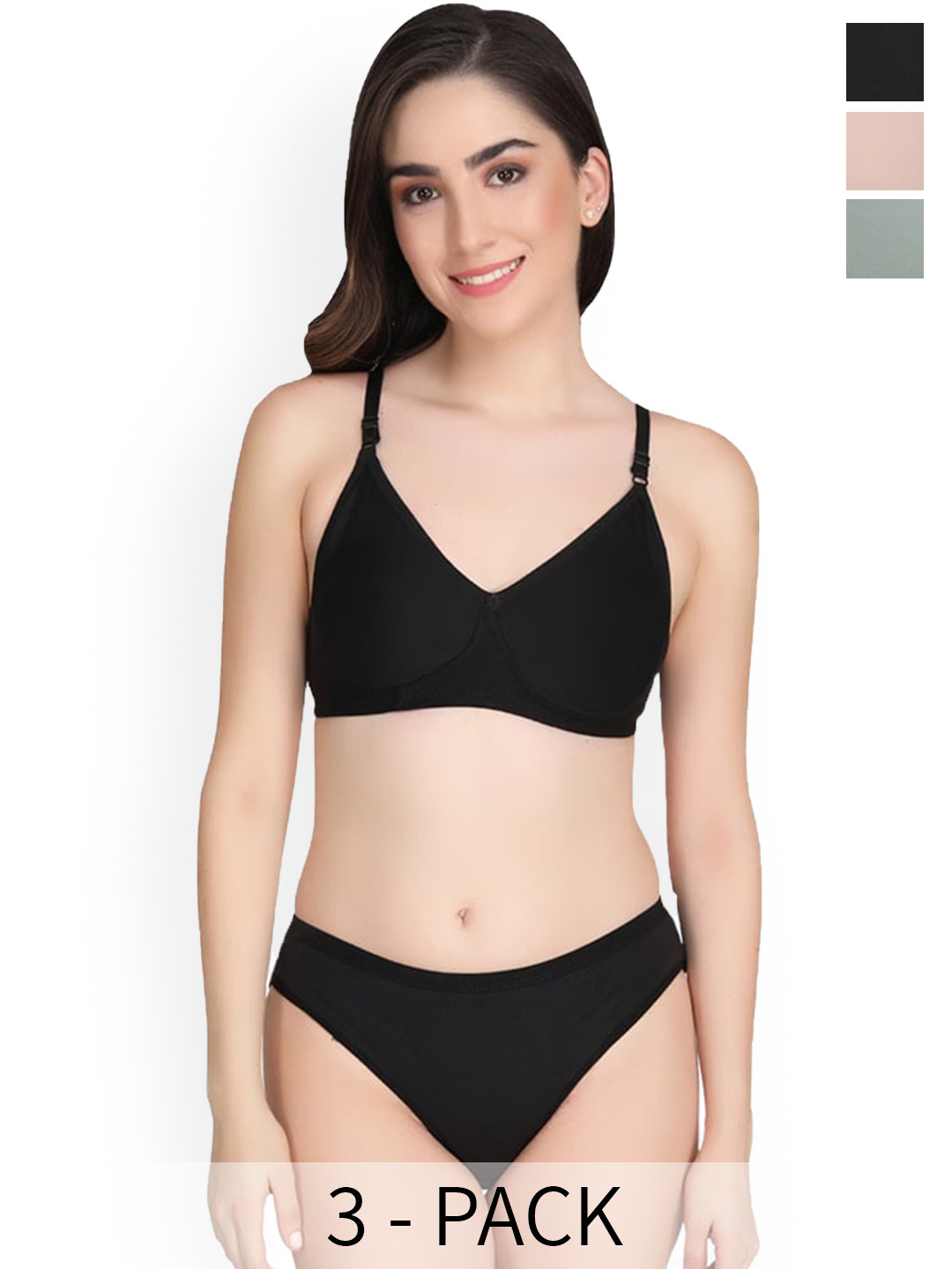 Designer Bugs Pack Of 3 Lightly Padded Bra & Mid-Rise Briefs