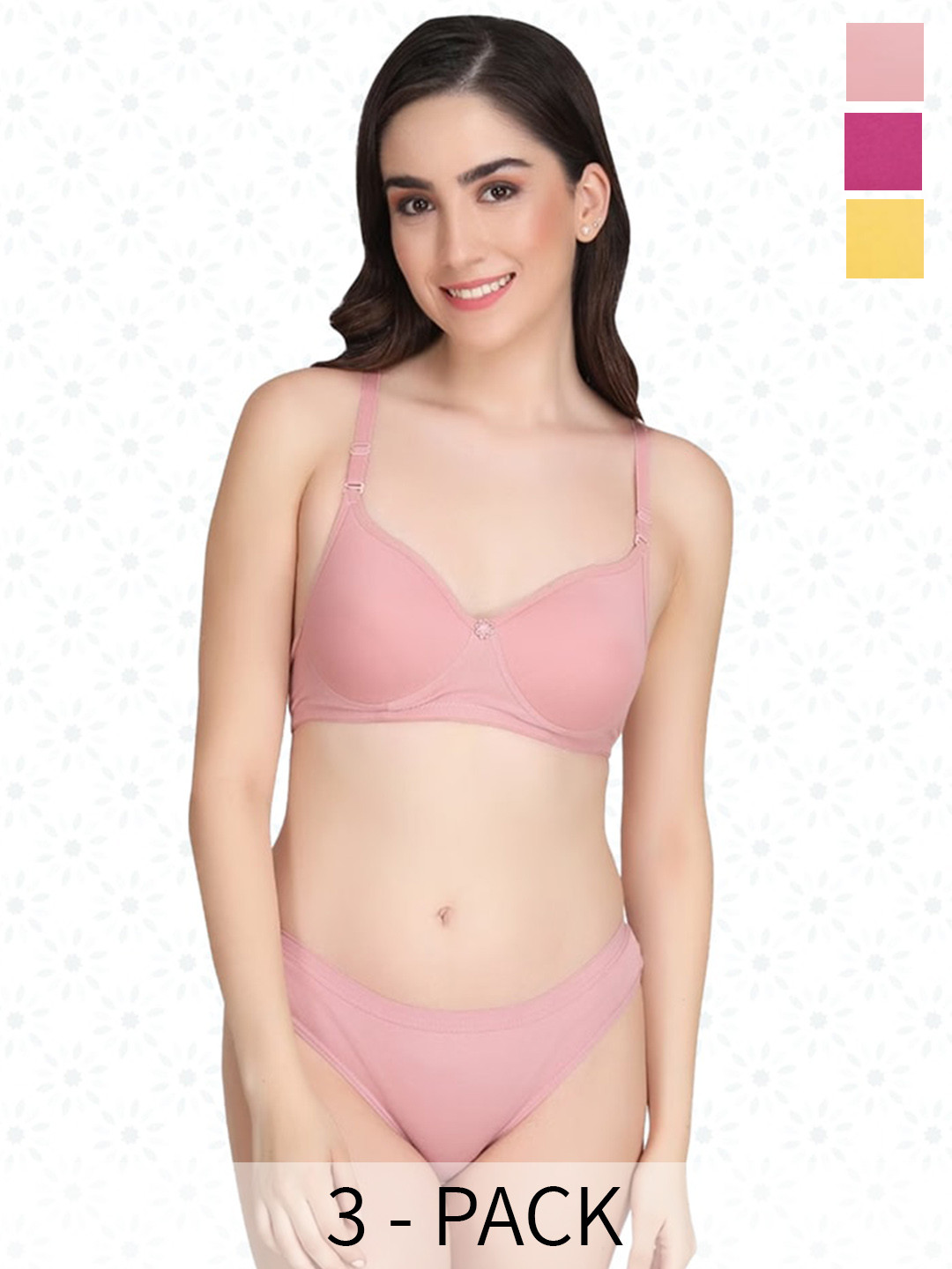 Designer Bugs Pack Of 3 Lightly Padded Cotton Lingerie Set