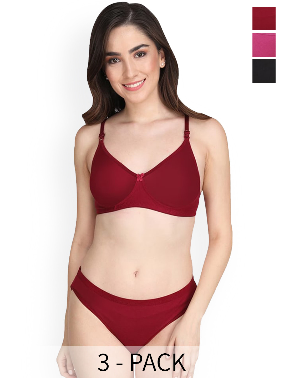 Designer Bugs Pack Of 3 Lightly Padded Bra & Mid-Rise Briefs