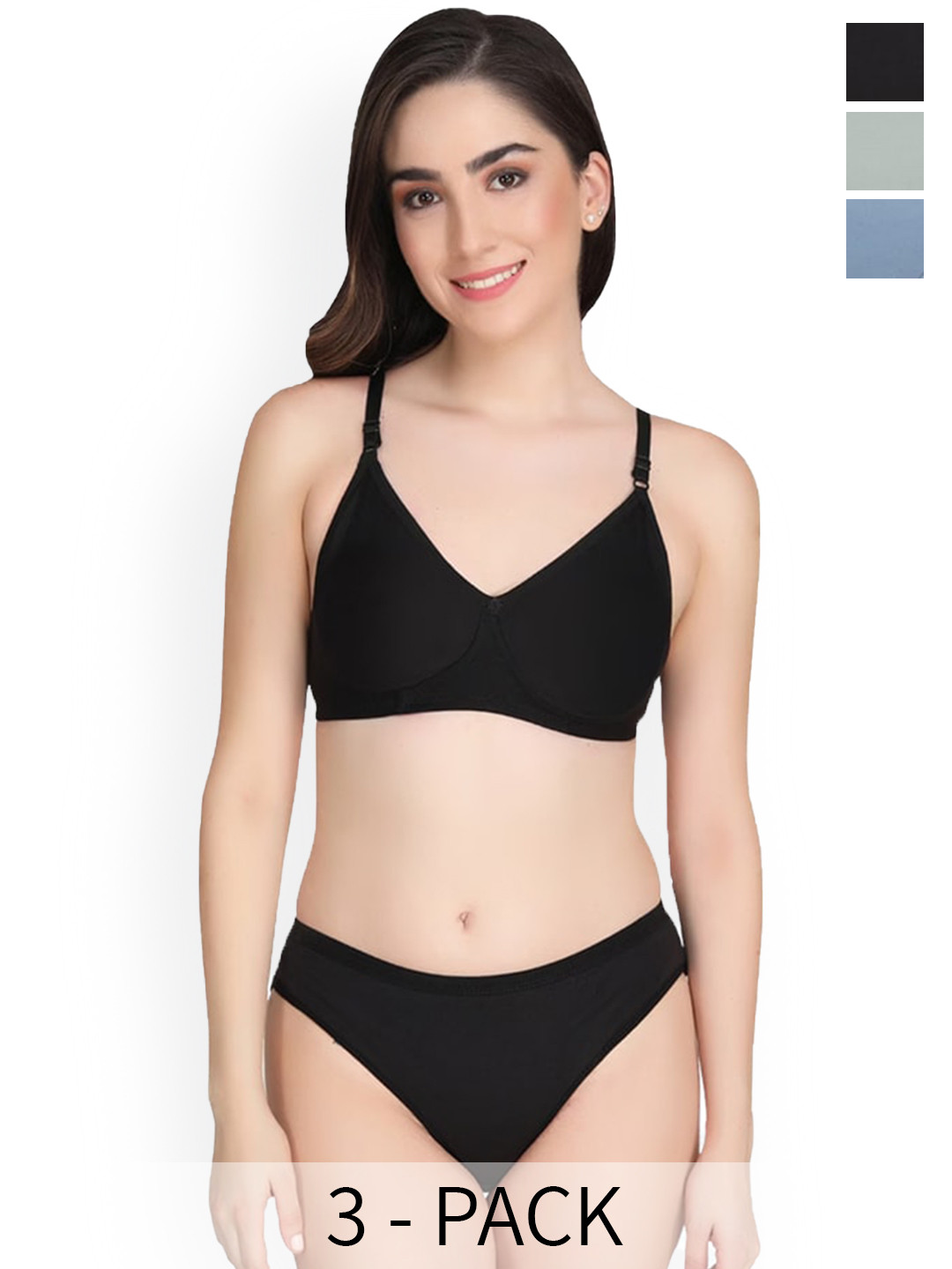 Designer Bugs Pack Of 3 Lightly Padded Bra & Mid-Rise Briefs