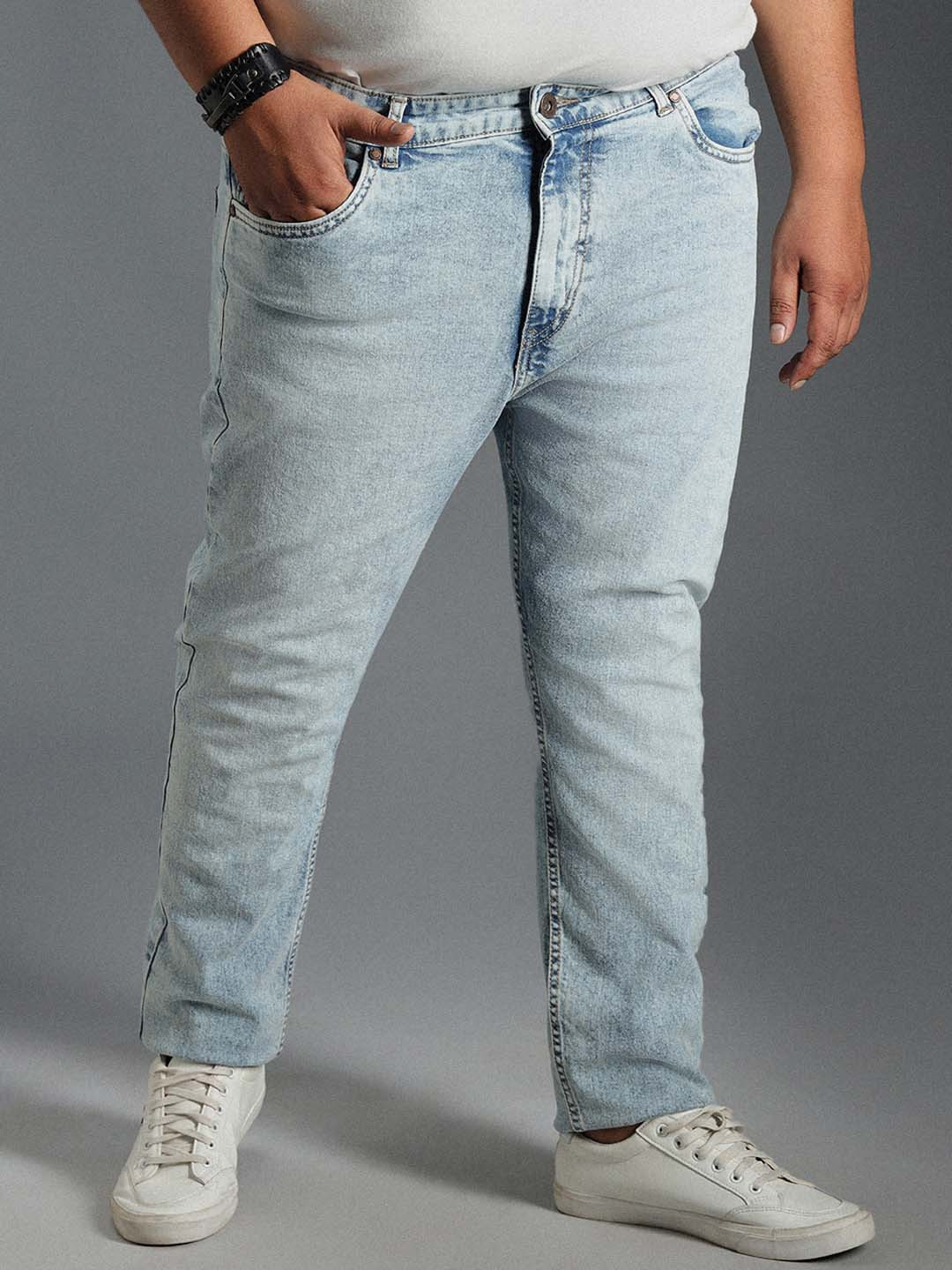 Freeform by High Star Men Plus Size Tapered Fit Mid-Rise Clean Look Pure Cotton Jeans