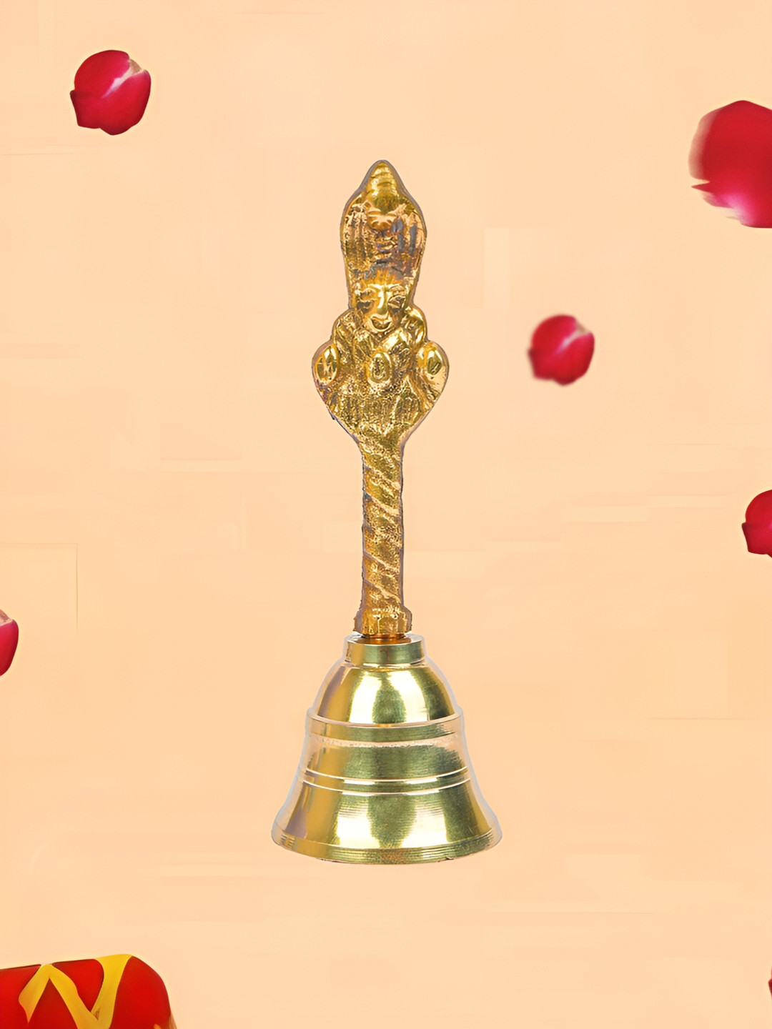Kuber Industries Beige Garun Sitting On Top Textured Brass Pooja Bell