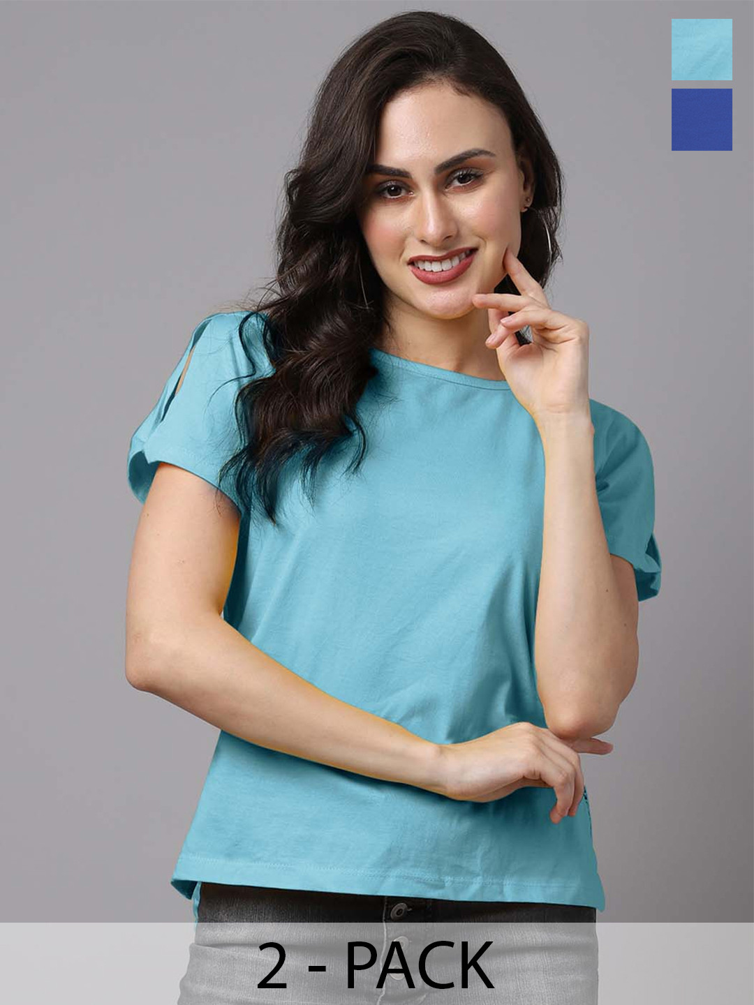 Friskers Pack of 2 Round Neck Short Sleeves Cotton Tops