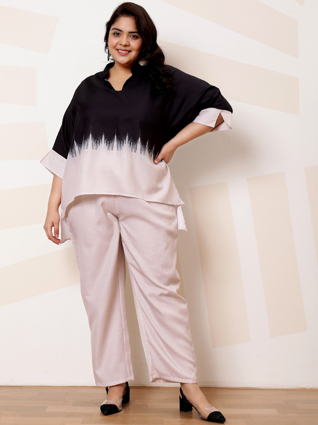 Athena Ample Plus Size Linen Relaxed Fit Mandarin Collar Top With Trousers Co-Ords