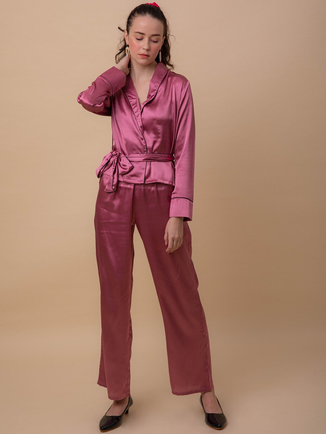 Ezme Studio Satin Shawl Neck Robe & Trousers Co-Ords