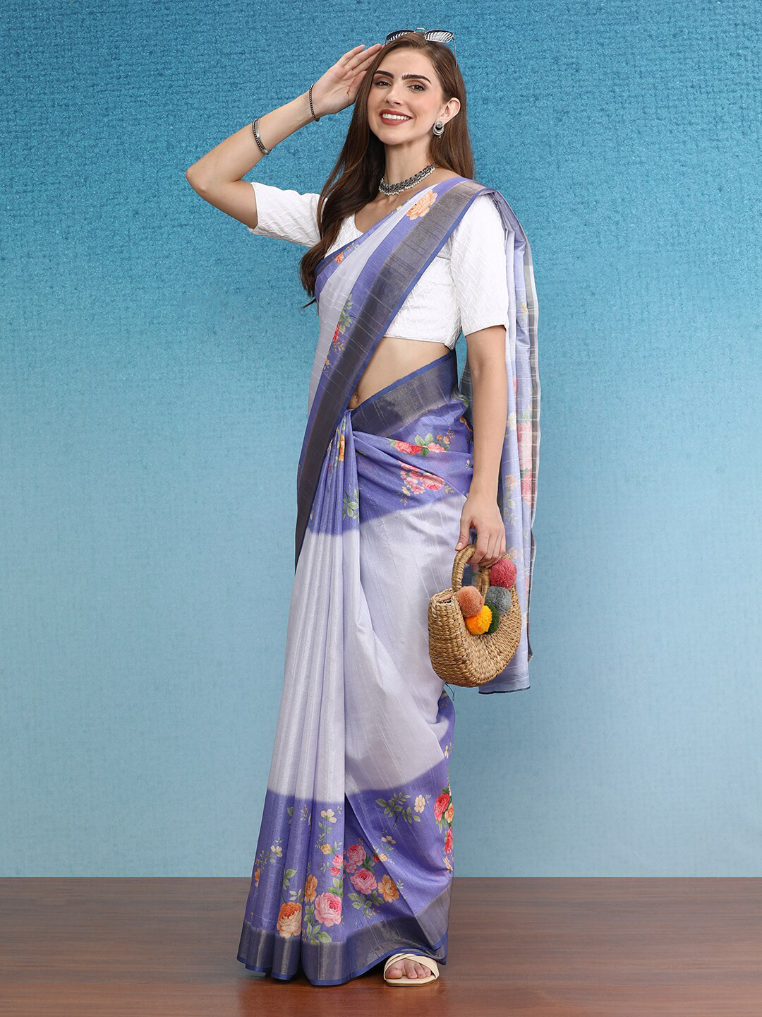 Silk Land Floral Satin Digital Print Saree