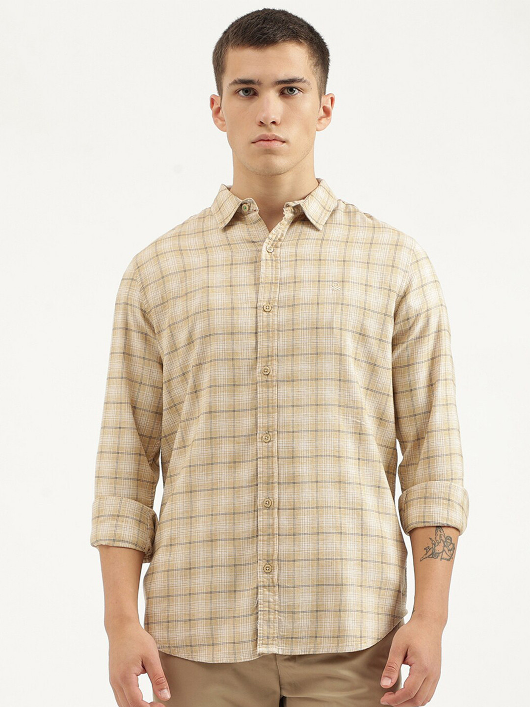 United Colors of Benetton Opaque Checked Cotton Casual Shirt