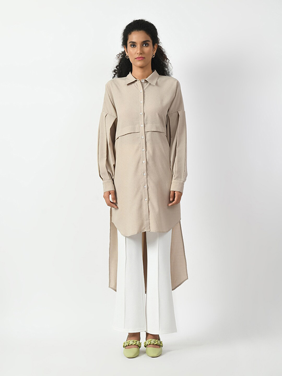 OFFICE & YOU Spread Collar Short Sleeves Cotton Casual Shirt