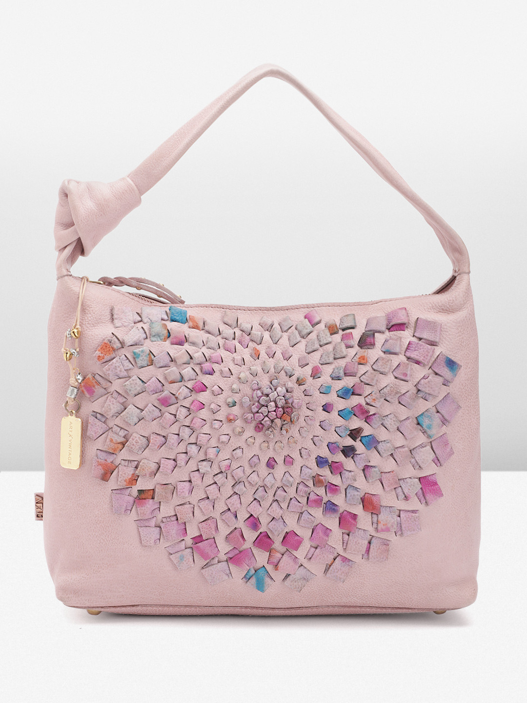 ART N VINTAGE Floral Textured Leather Shopper Shoulder Bag
