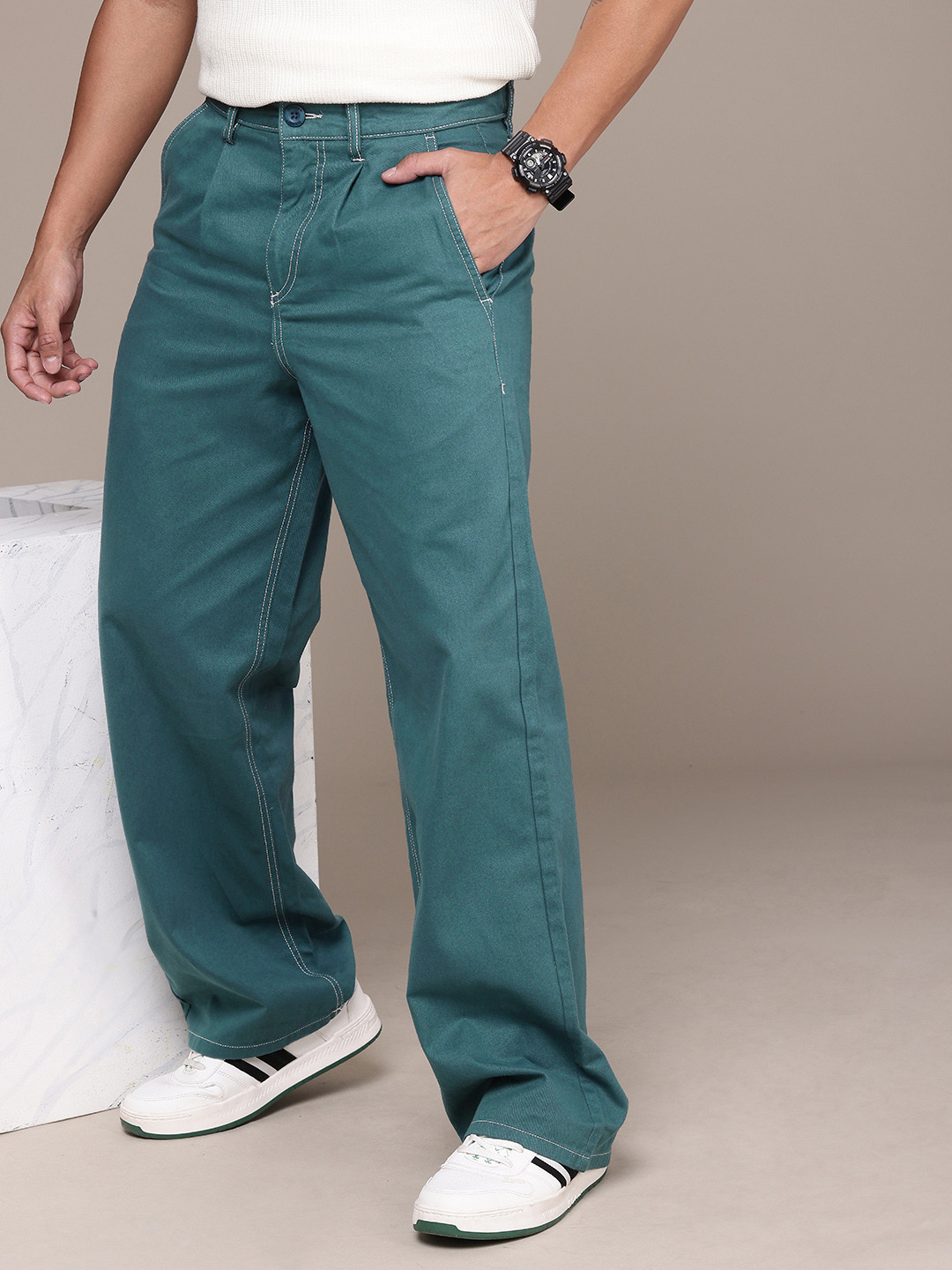 The Roadster Life Co. Men Pure Cotton Chinos Loose Fit Trousers