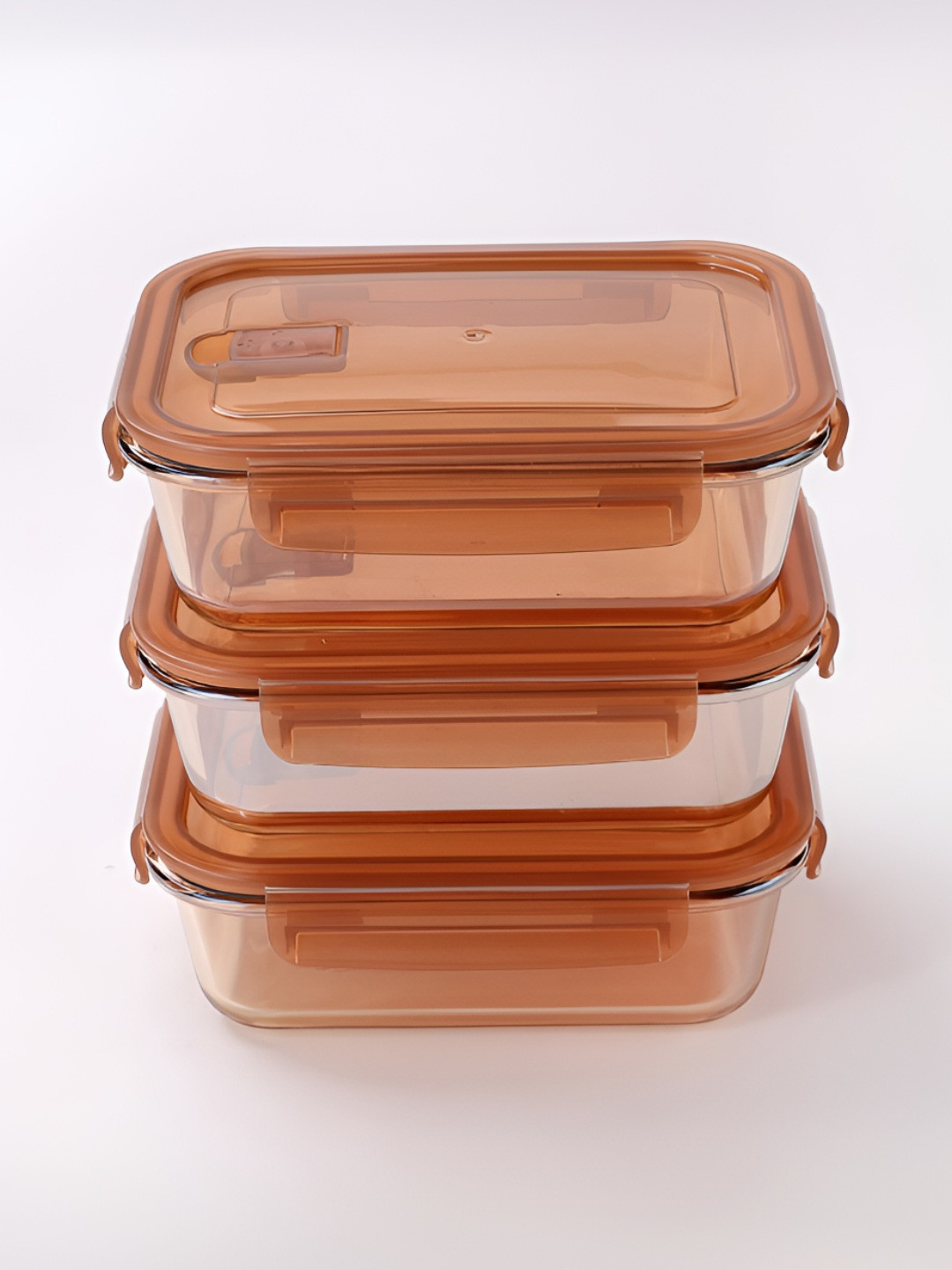 Umai Brown Borosilicate Glass Dishwasher Safe 3 Piece Clip-On Canister-970ml