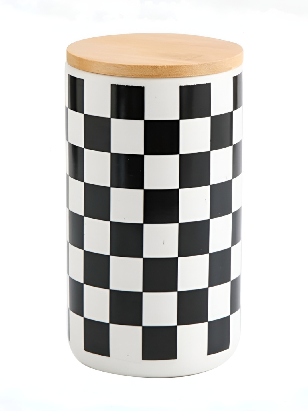 Umai Black Plaid Ceramic Dishwasher Safe Flip Top Canister-1L