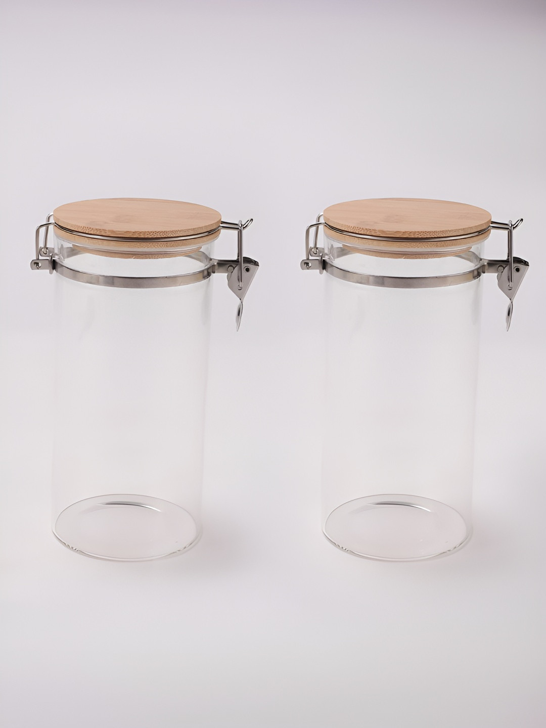 Umai Transparent Borosilicate Glass Dishwasher Safe 2 Piece Wire Clamp Canister-1.4L