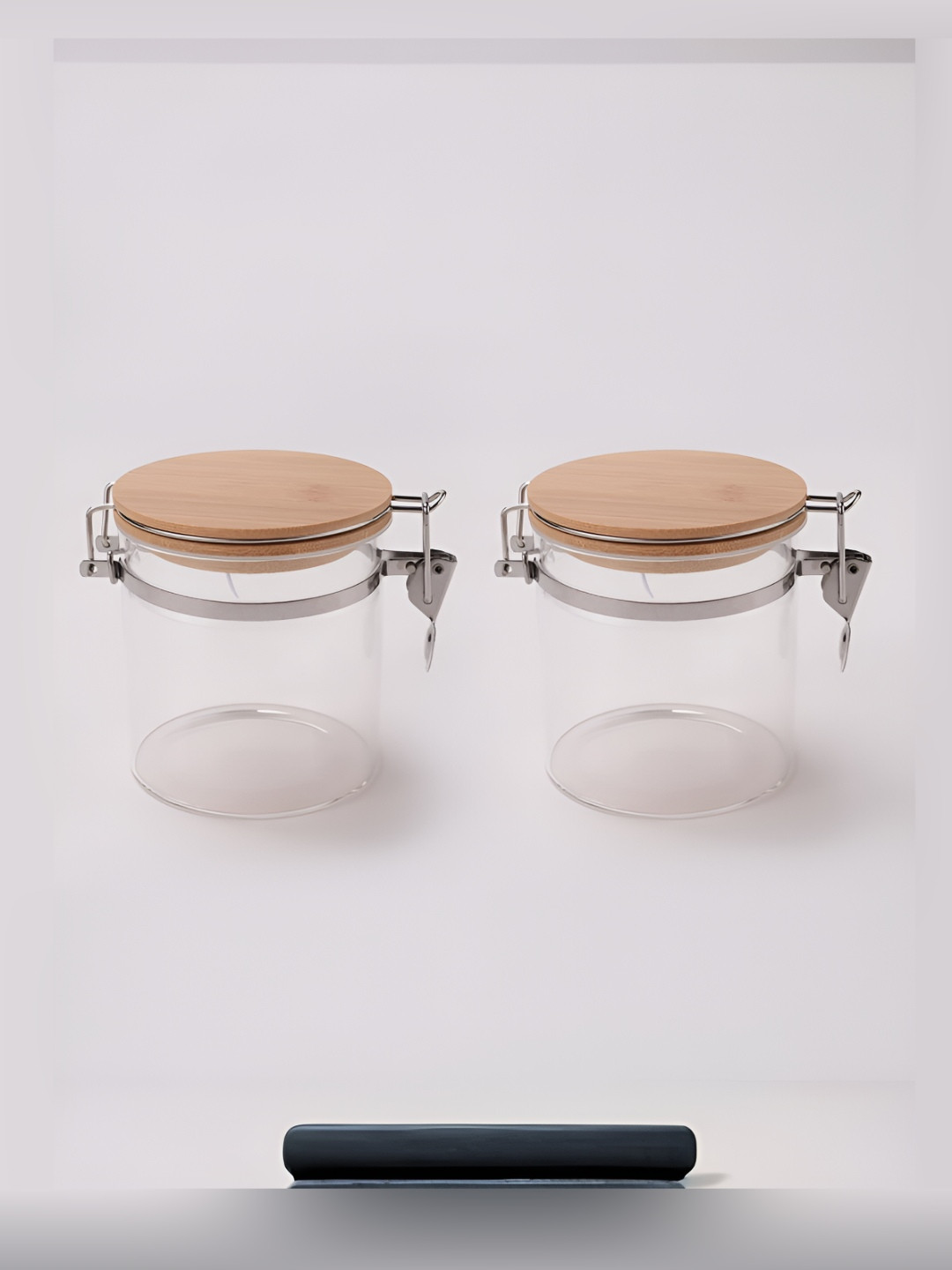 Umai Transparent Borosilicate Glass Dishwasher Safe 2 Piece Wire Clamp Canister-650ml