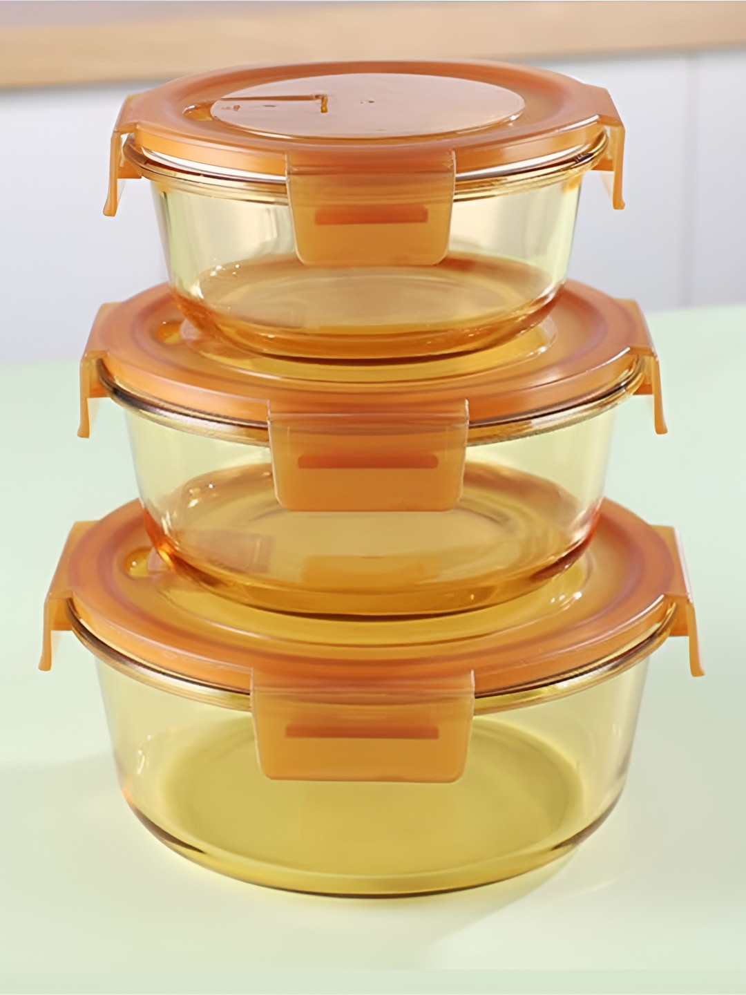 Umai Yellow Borosilicate Glass Dishwasher Safe 3 Piece Clip-On Canister