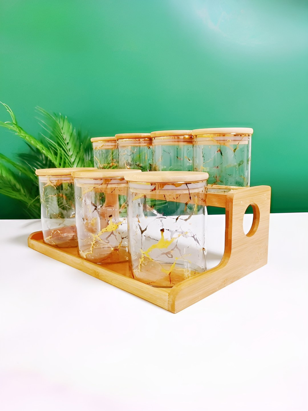 Umai Transparent Marble Borosilicate Glass Dishwasher Safe 7 Piece Clip-On Fridge Container