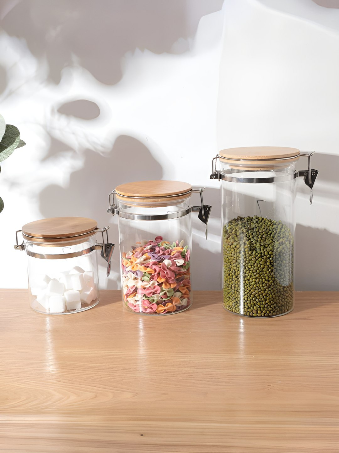 Umai Transparent Borosilicate Glass Dishwasher Safe 3 Piece Wire Clamp Canister