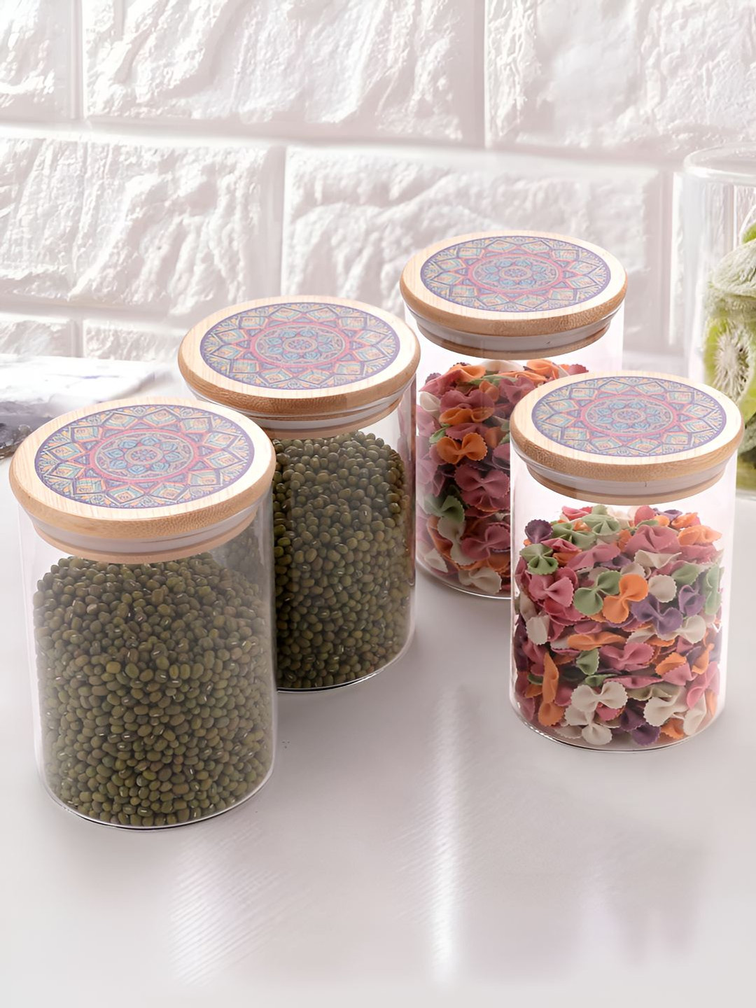 Umai Transparent Glass Dishwasher Safe 4 Piece Clip-On Canister-600ml