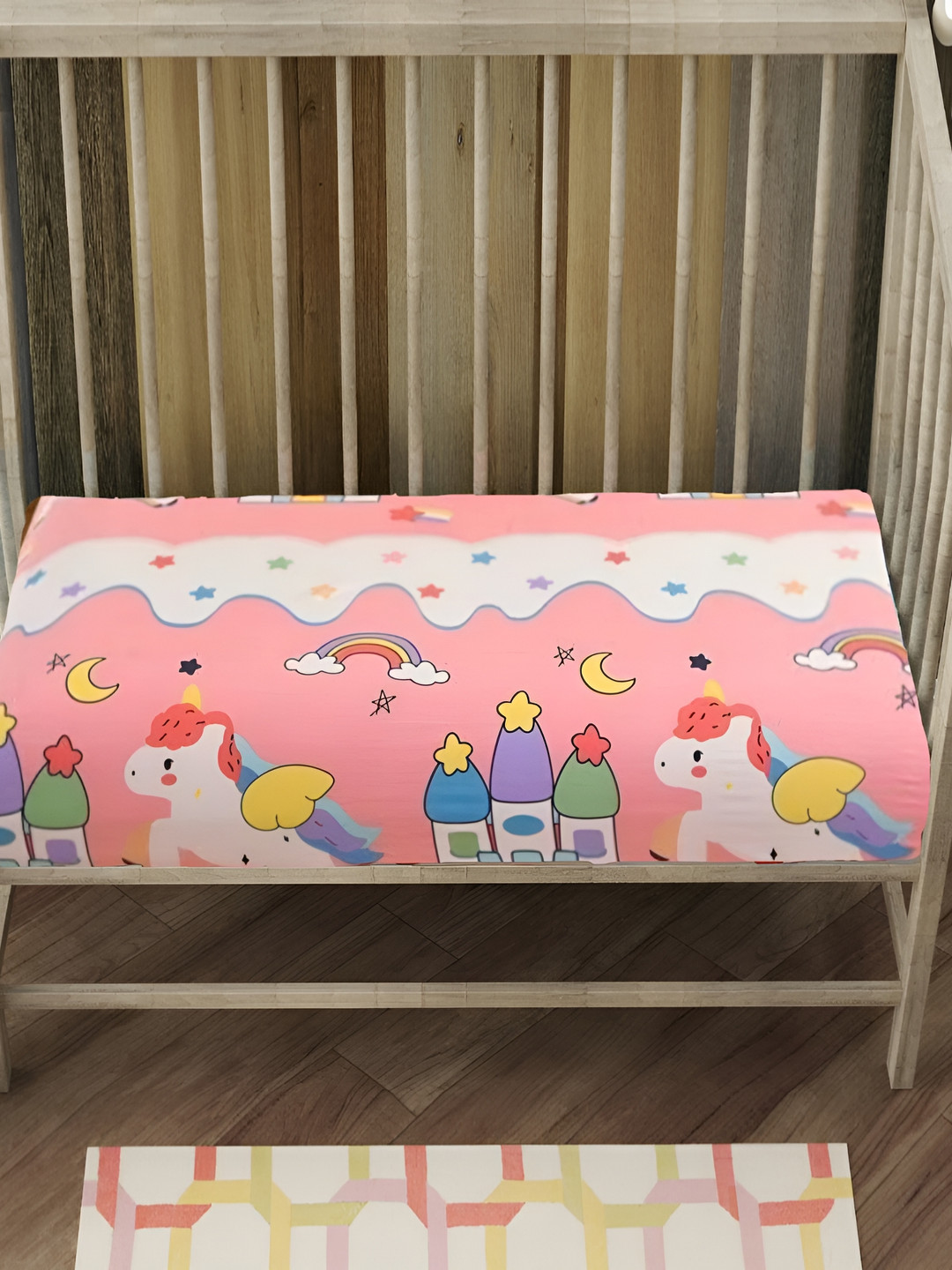 Innovative Edge Pink Cartoon Characters Pure Cotton 180 TC Fitted Crib Superfine Bedsheet -59 x 87 inches