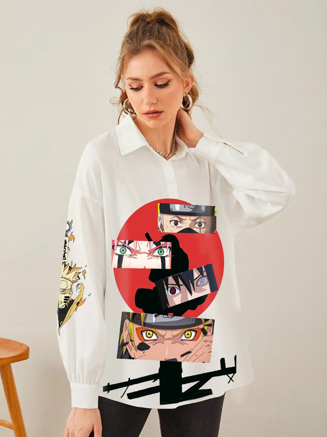 HERSHEINBOX Printed Pollo Collar Long Sleeves Cotton Oversized T-shirt