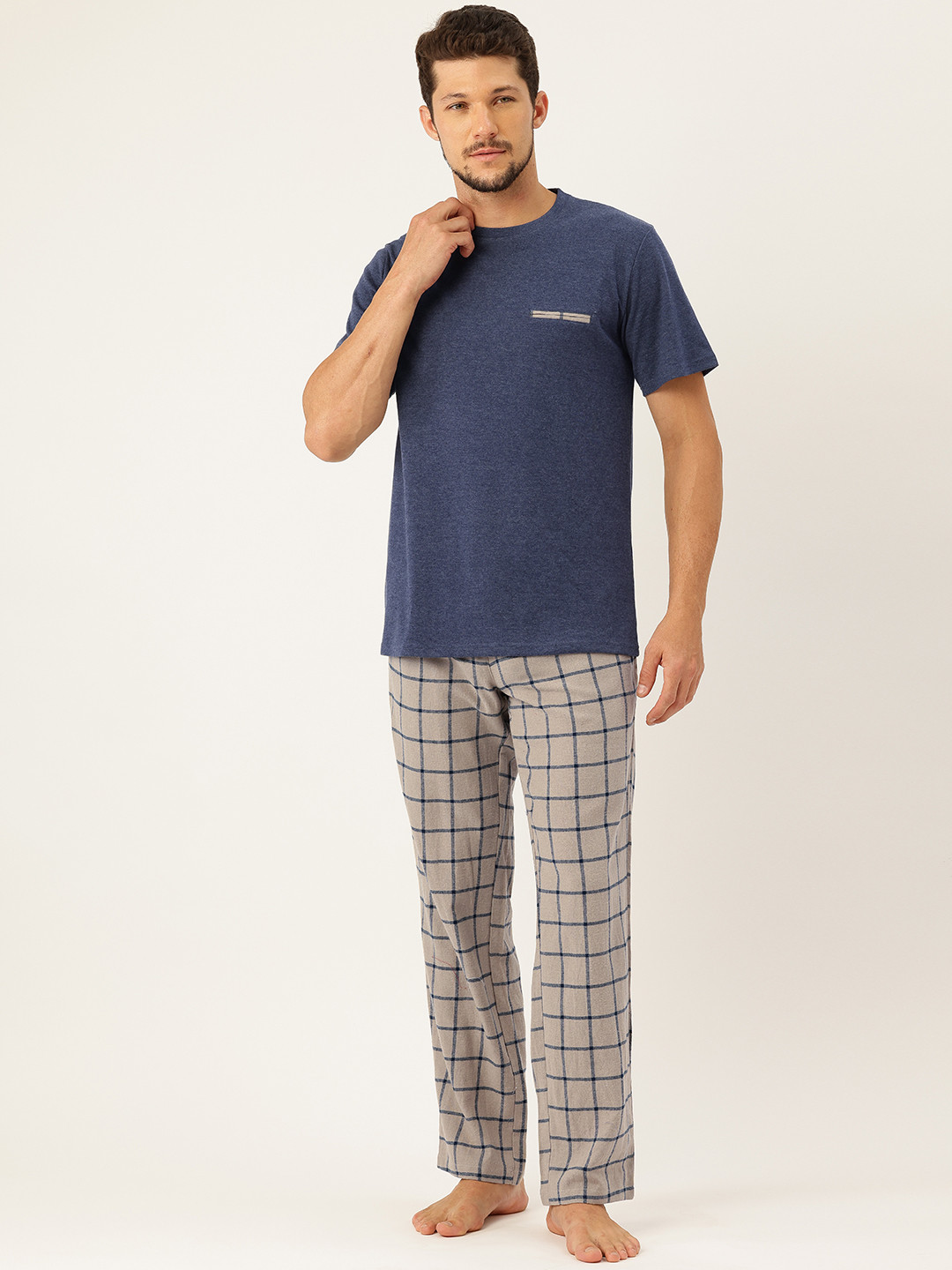 ETC Men Checked Pure Cotton Night suit